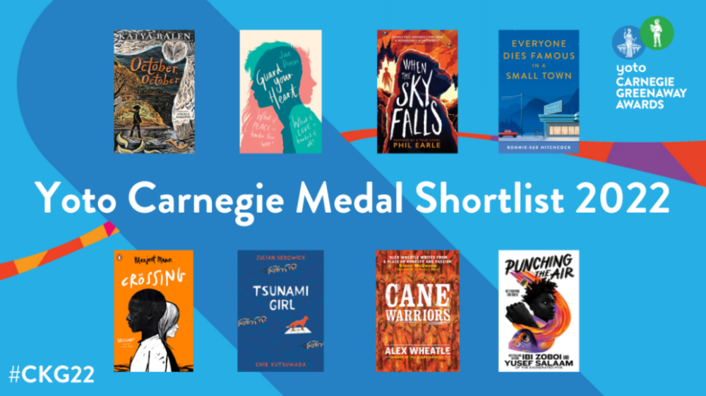 Book cover images for the 8 shortlisted titles for the 2022 Yoto Carnegie Medal