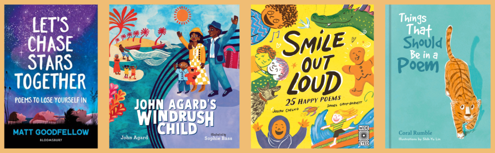 Cover shots of the four titles shortlisted for the 9+ category of the Spark School Book Awards 2022-23