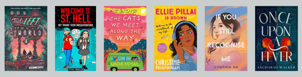 Cover shots of the six Older Readers titles shortlisted for the Waterstone's Children's Book Prize 2023