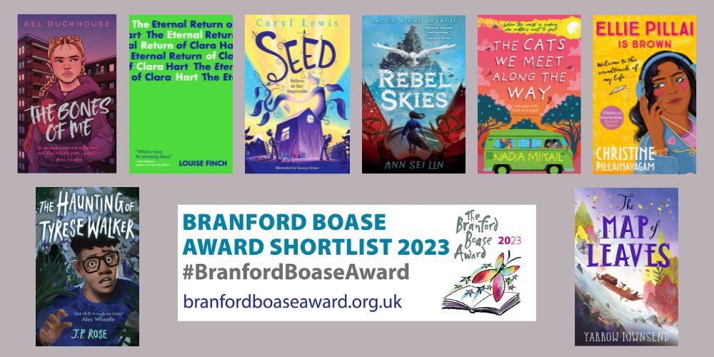 Cover shots of the eight titles shortlisted for the Branford Boase Award 2023