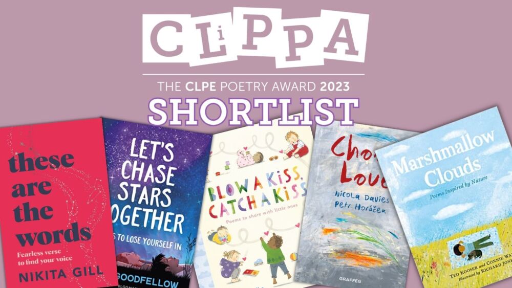 Cover images of the five poetry collections shortlisted for the CLiPPA 2023