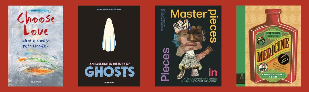 Cover images of the four titles shortlisted for the 13-16 category of the SLA Information Book Awards 2023