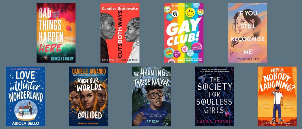Cover shots of the nine titles shortlisted for the YA Fiction category of the Diverse Book Awards 2023