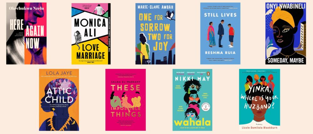 Cover shots of the nine titles shortlisted for the Adult Fiction category of the Diverse Book Awards 2023