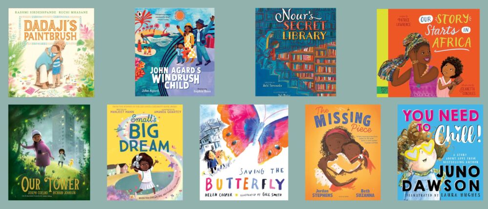 Cover images of the nine titles shortlisted for the Diverse Book Awards 2023