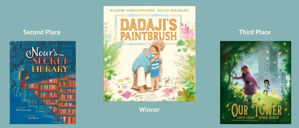 Cover images of the winner and runners up for the picture book category of the Diverse Book Awards 2023