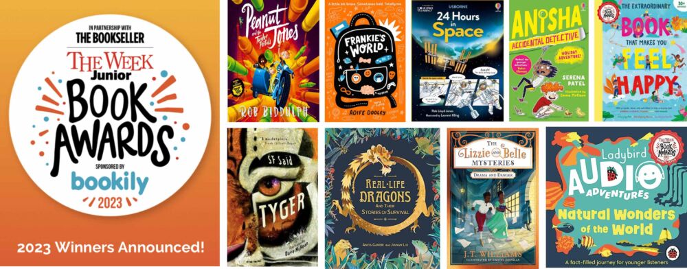 Cover shots of the nine category winners for the 2023 Week Junior Book Awards