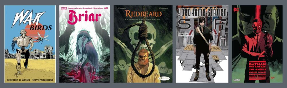 Cover shots of the 5 shortlisted titles for the Excelsior Book Awards, 16+ category