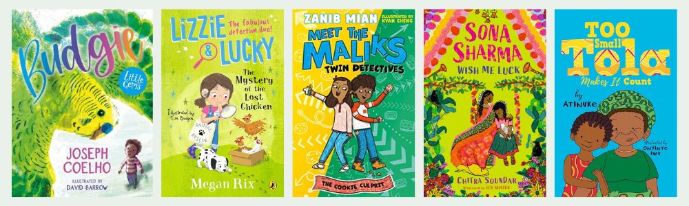 Cover images for the five titles shortlisted for the Inclusive Books for Children Awards 2024 - Children's Fiction 5-9 category, helping to promote inclusive library collections in schools and homes.