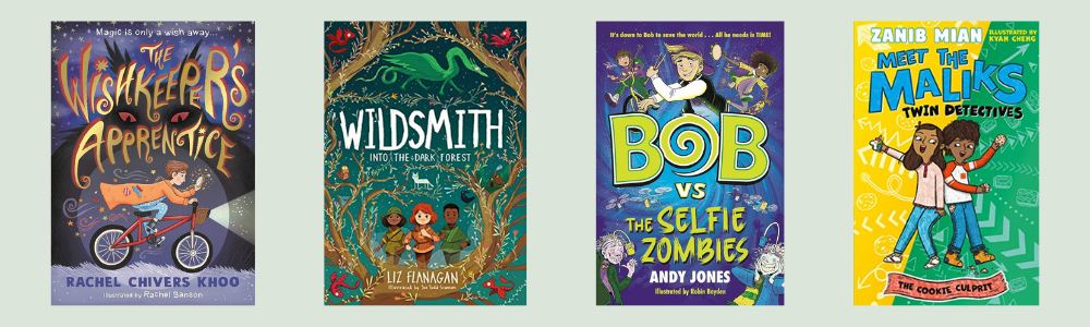 Cover images of the four shortlisted titles for the 7+ category of the Spark! School Book Awards 23-24, a children's book award voted for by pupils across the country.