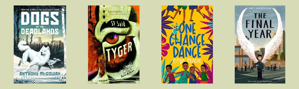 Cover images of the four shortlisted titles for the 9+ category of the Spark! School Book Awards 23-24, a children's book award voted for by pupils across the country.