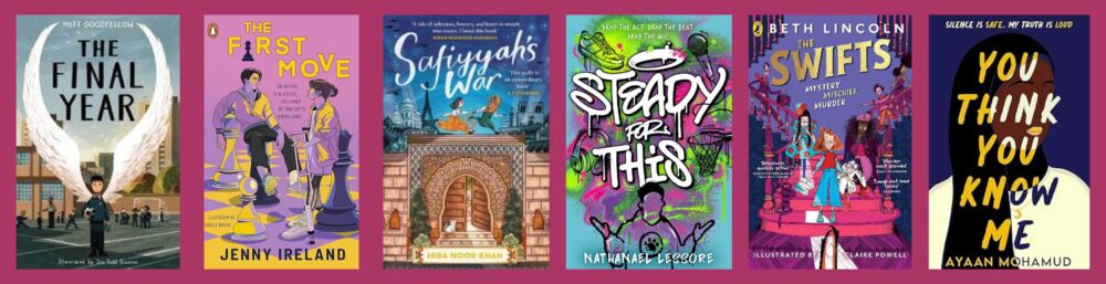 Cover shots of the six titles shortlisted for the Branford Boase Award 2024