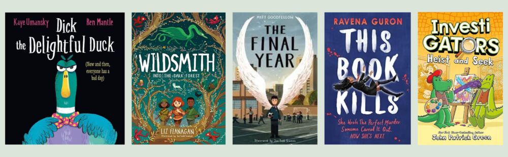 Cover shots of the five winning titles for the Spark! School Book Awards 2023-24
