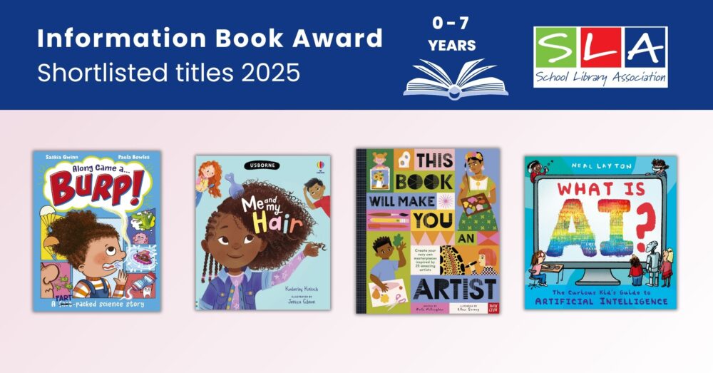 Cover shots of the four titles shortlisted for the 0-7 age category in the SLA Information Book Awards 2025