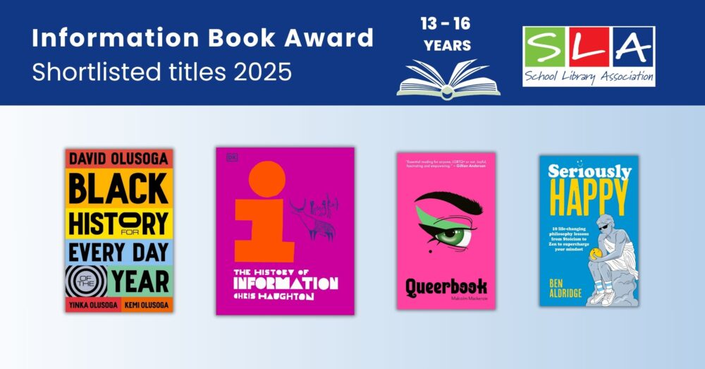 Cover shots of the four titles shortlisted for the 13-16 age category in the SLA Information Book Awards 2025